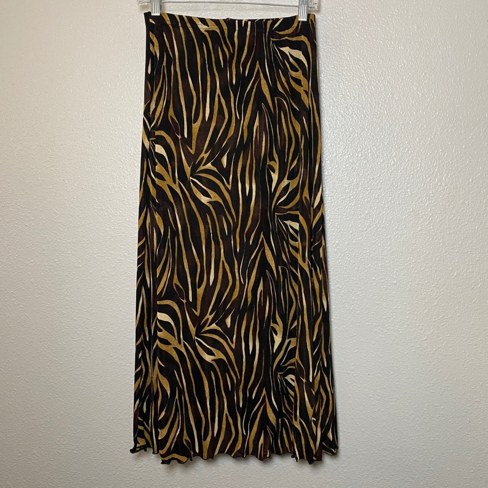 Vintage Zebra Print Midi Skirt PM Animal Print 90s Grunge Bohemian Boho Slinky